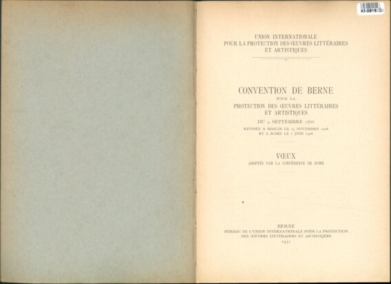 CONVENTION DE BERNE POUR LA PROTECTION DES (EUVRES LITTÉRAIRES ET ARTISTIQUES