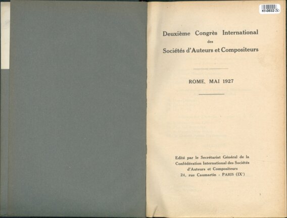 Deuxieme Congres International des Sociétés d'Auteurs et Compositeurs