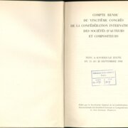 COMPTE RENDU DU VINGTIEME CPNGRES DE LA CONFÉDÉRATION INTERNATIONALE DES SOCIÉTÉS D'AUTEURS ET COMPOSITEURS - TENU A KNOKKE-LE ZOUTE DU 15. AU 20. SEPTEMBRE 1958