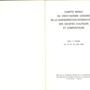 COMPTE RENDU DU VINGT - SIXIEME CONGRES DE LA CONFÉDÉRATION INTERNATIONALE DES SOCIÉTÉS D'AUTEURS ET COMPOSITEURS
