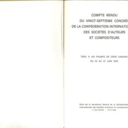 COMPTE RENDU DU VINGT - SEPTIEME CONGRES DE LA CONFÉDÉRATION INTERNATIONALE DES SOCIÉTÉS D'AUTEURS ET COMPOSITEURS