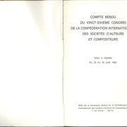 COMPTE RENDU DU VINGT - SIXIEME CONGRES DE LA CONFÉDÉRATION INTERNATIONALE DES SOCIÉTÉS D'AUTEURS ET COMPOSITEURS